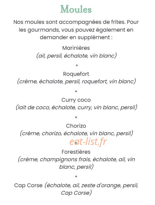 Carte et menu de Black Pearl à Ghisonaccia — Les moules