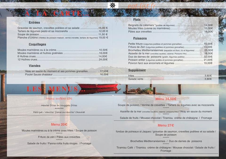 Carte et menu de Restaurant d'Urbino à Ghisonaccia — Entrées, coquillages, viandes,..