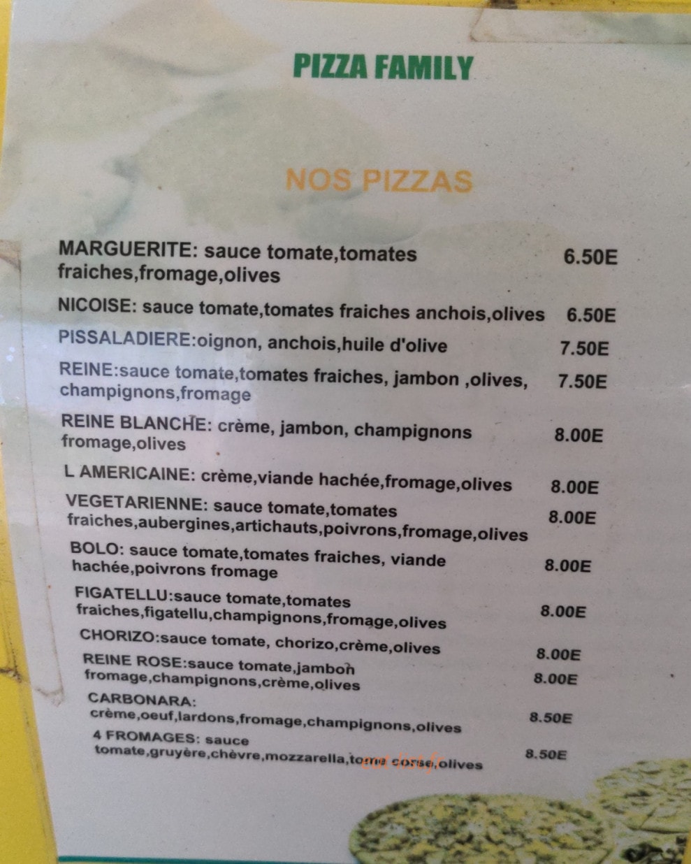 Pizza Family — carte page 1