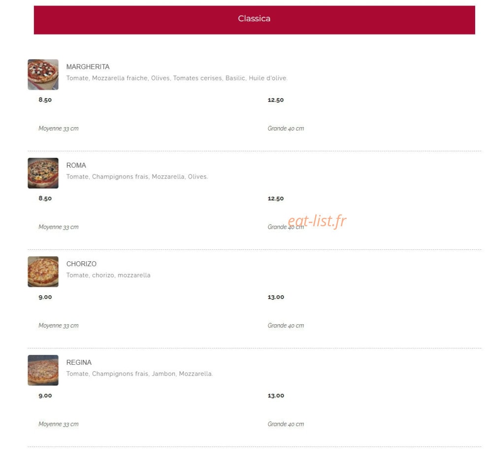 Casa Pasta Pizz' — carte page 1