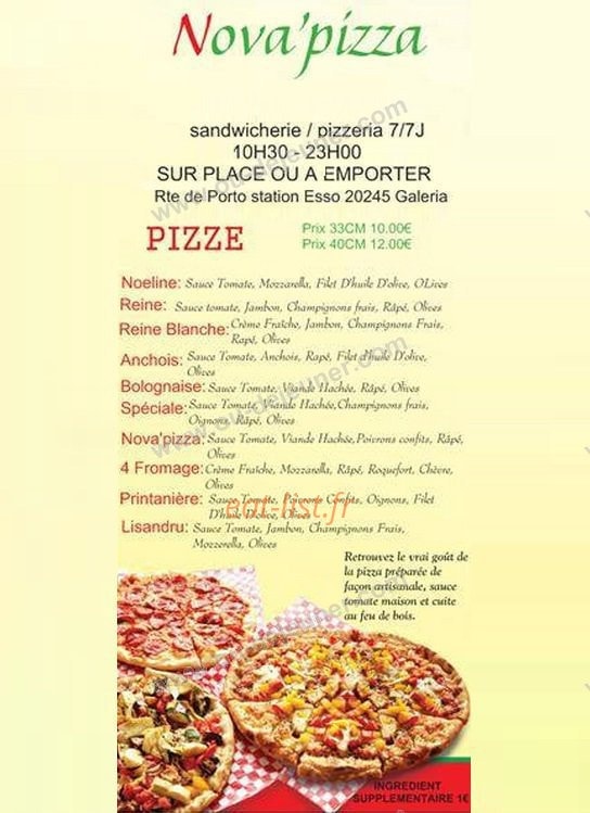 Nova' Pizza — carte page 1