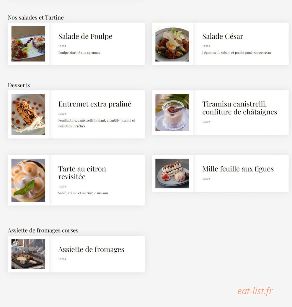 Carte et menu de U Santu Petru à Santo Pietro Di Tenda — La carte du midi (suite)