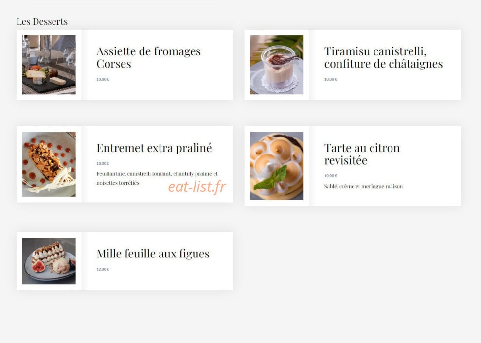 Carte et menu de U Santu Petru à Santo Pietro Di Tenda — La carte du soir (suite)