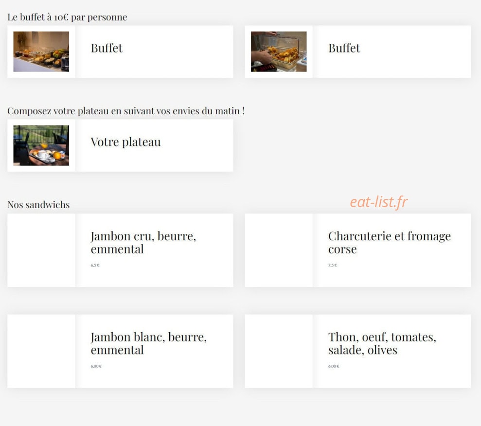 Carte et menu de U Santu Petru à Santo Pietro Di Tenda — Le petit déjeuner