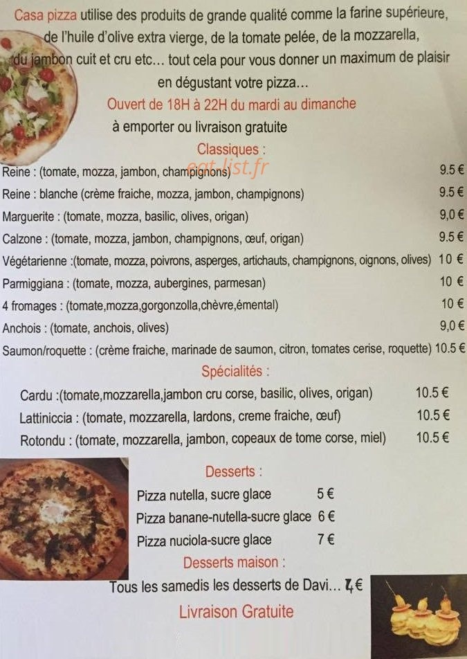 Casa Pizza — carte page 1