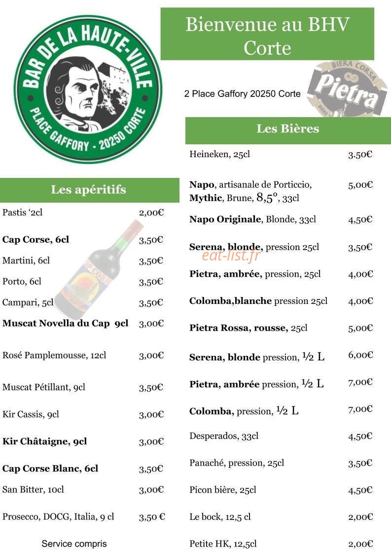 Bar De La Haute Ville — carte page 1