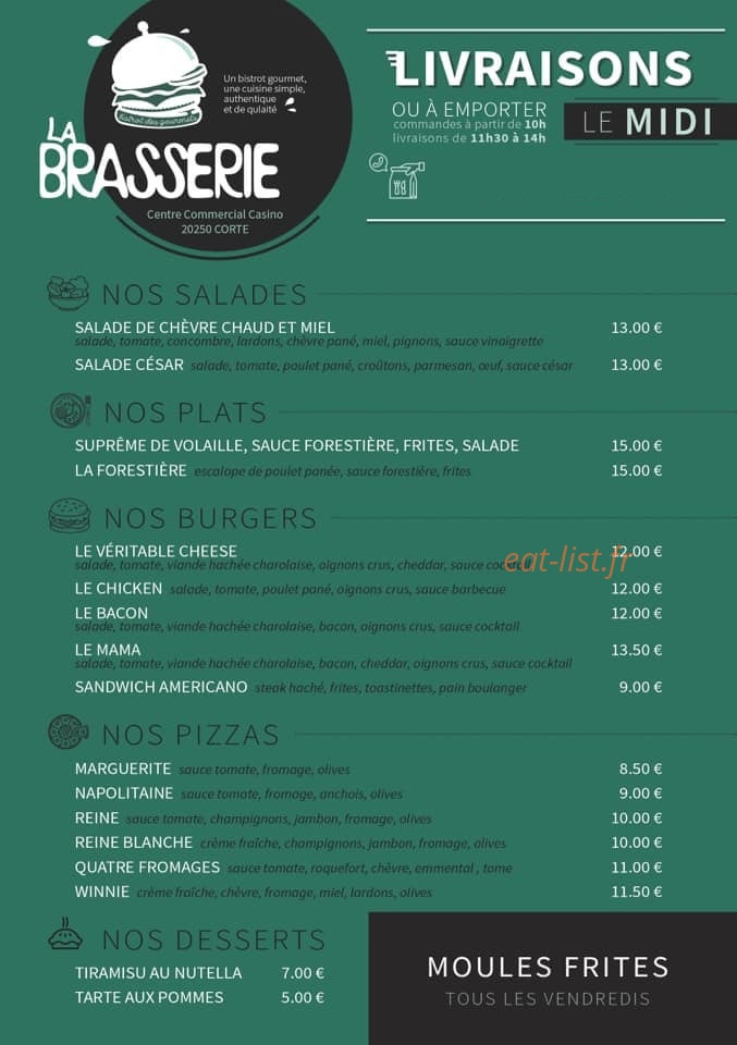 La Brasserie — carte page 1