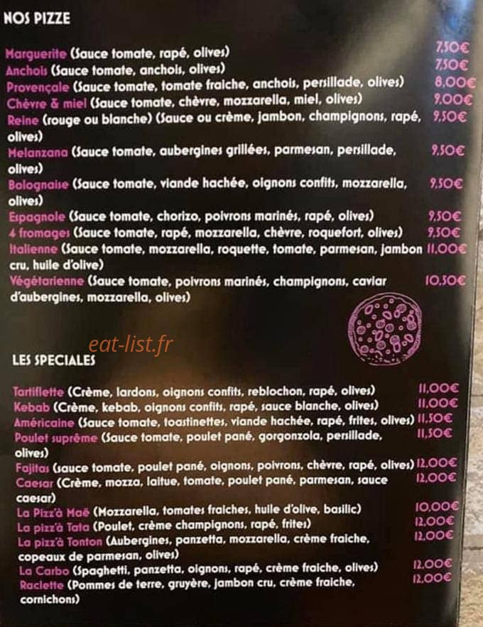 La pizz'à Maë — carte page 1