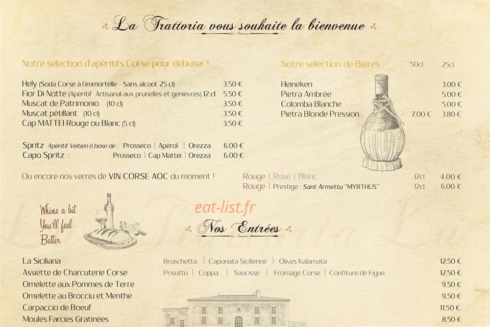La Trattoria — carte page 1