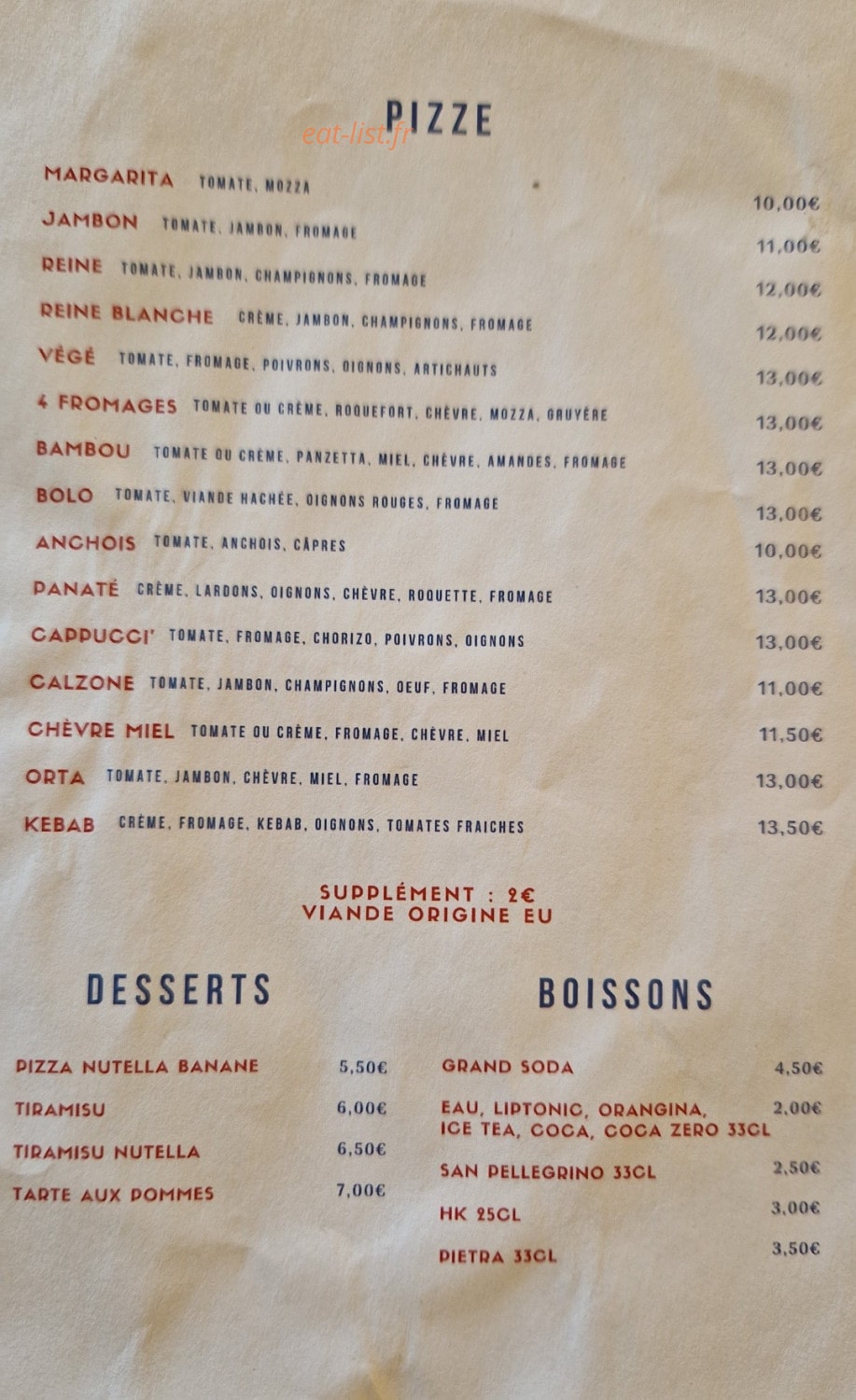 Pizza Panaté — carte page 2