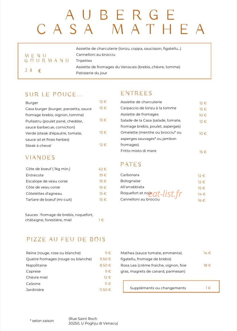 Auberge Casa Mathea — carte page 1