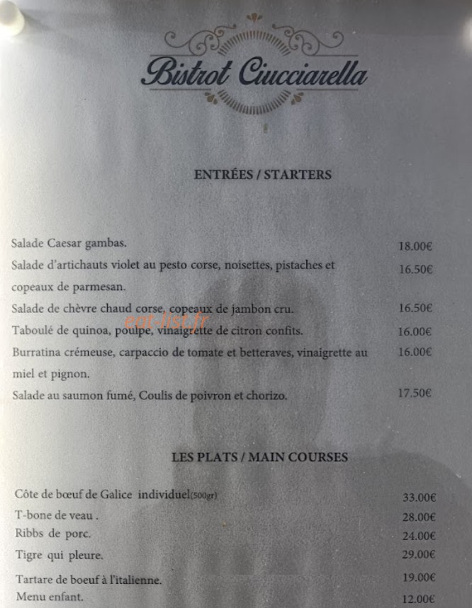 Bistrot ciucciarella — carte page 1