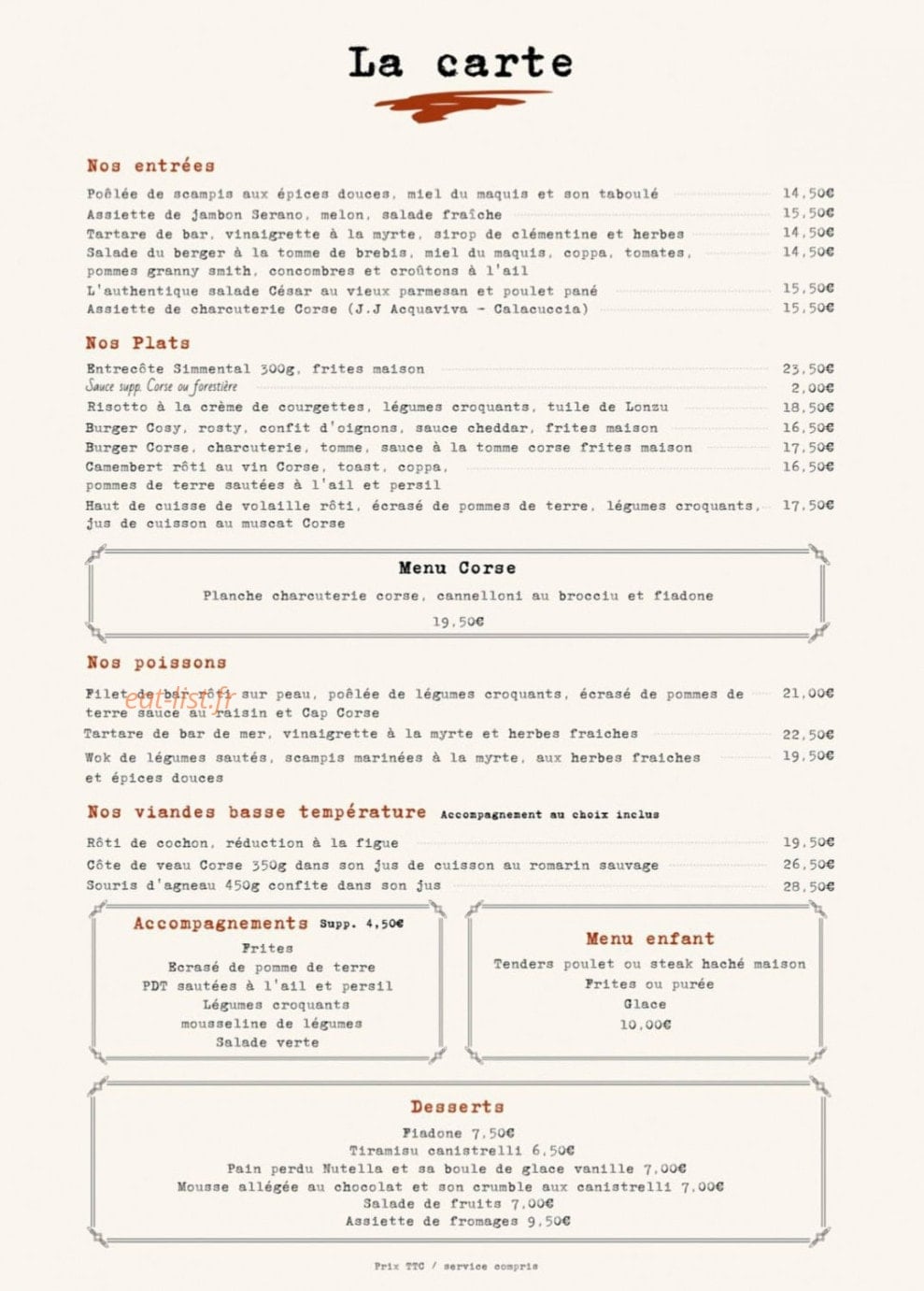 Le Cosy — carte page 1