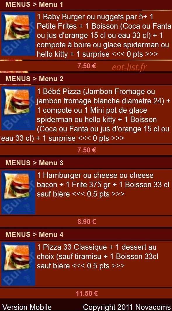 Allo Pizza Burger — carte page 18