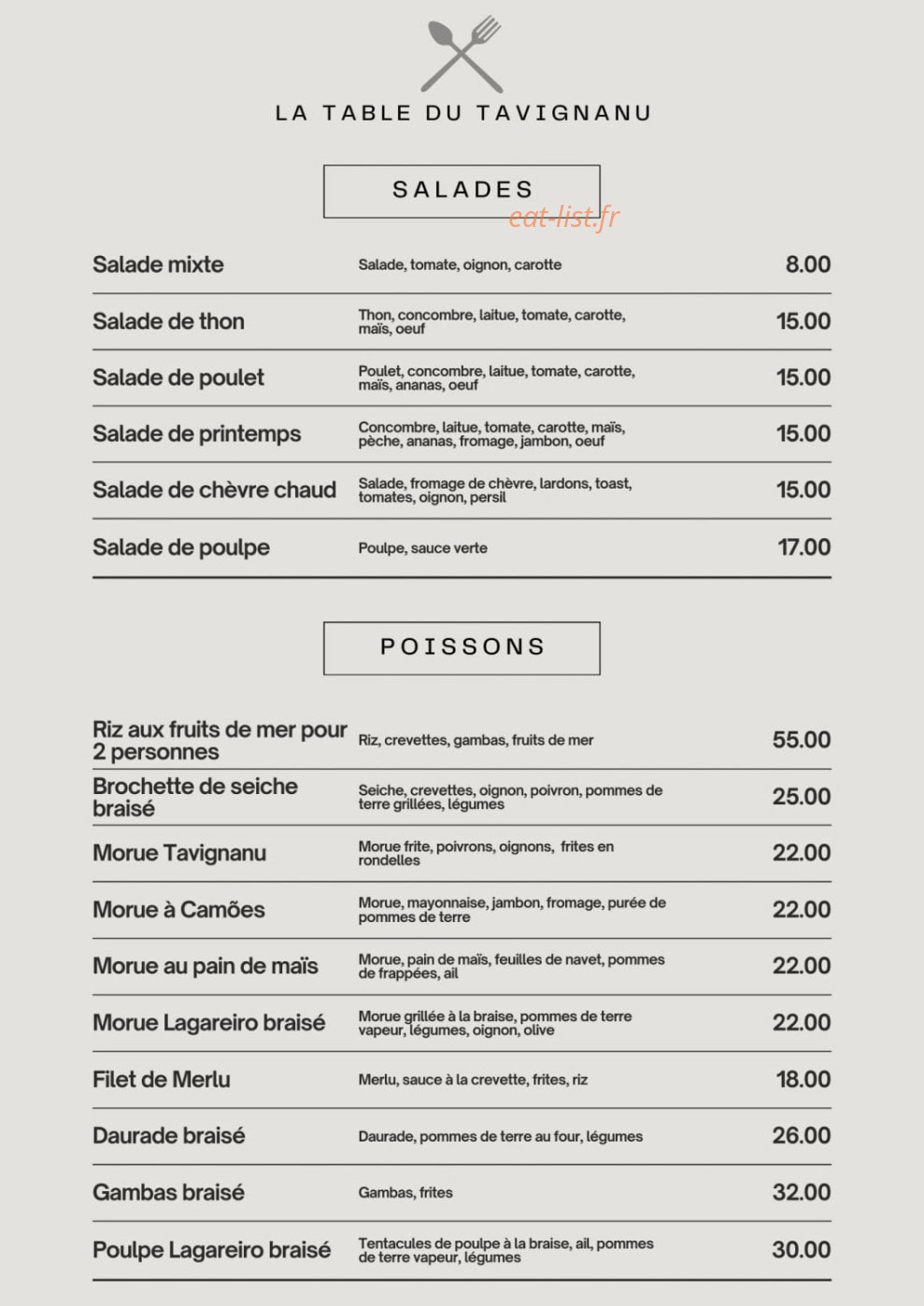La Table du Tavignanu — carte page 2