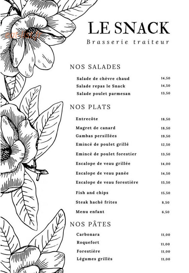 Le snack — carte page 1