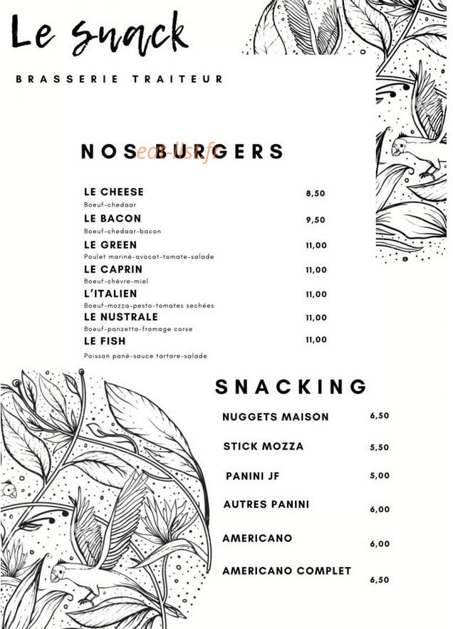 Le snack — carte page 2