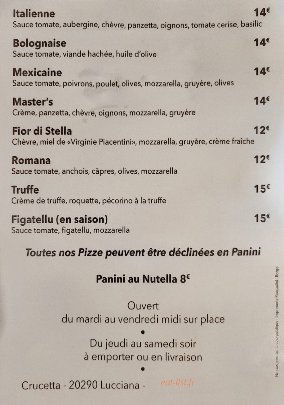 Master Café — carte page 2