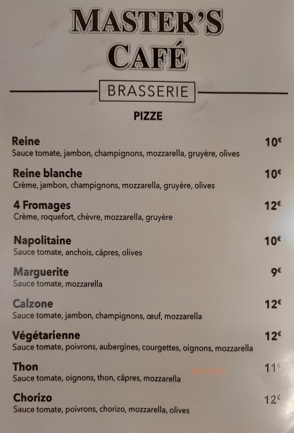 Master Café — carte page 1