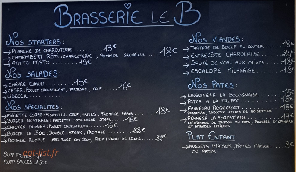 Brasserie le B — carte page 1