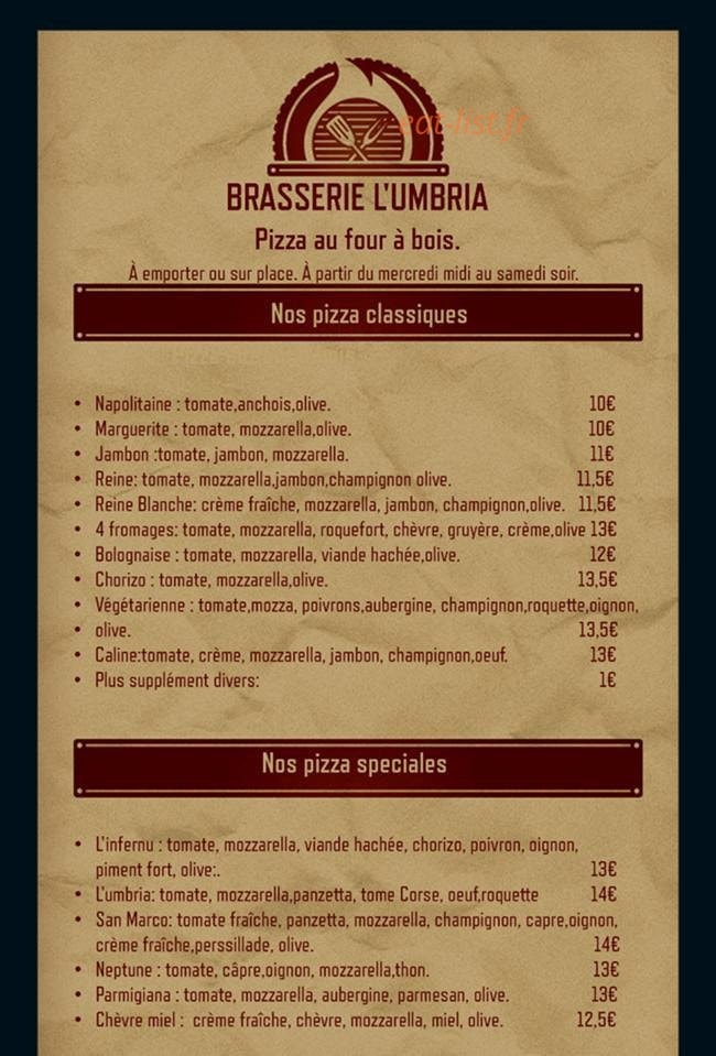 Brasserie l'Umbria — carte page 1