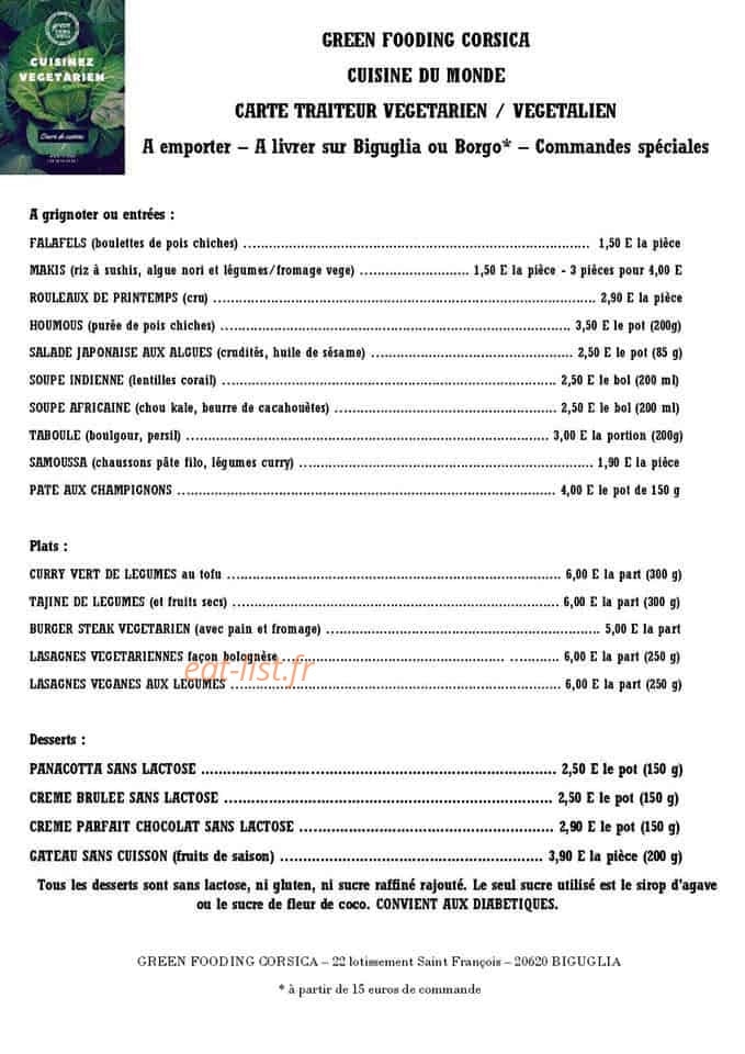 Green Fooding Corsica — carte page 1