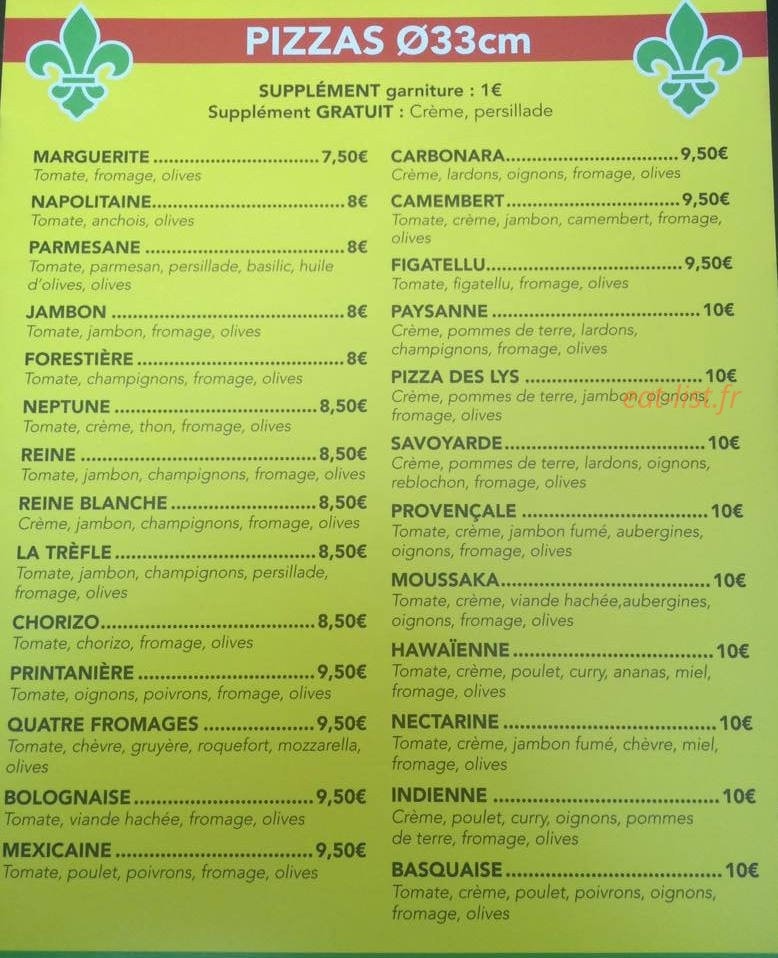 Pizza Des Lys — carte page 2