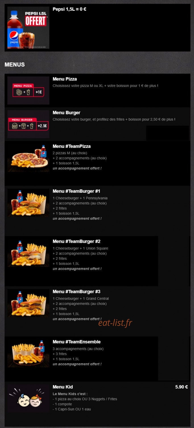 911 Pizza — carte page 1