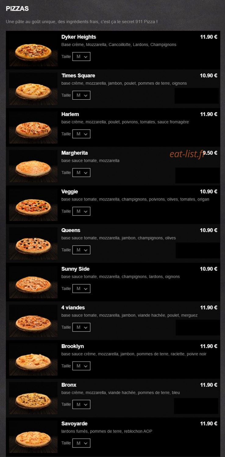911 Pizza — carte page 2