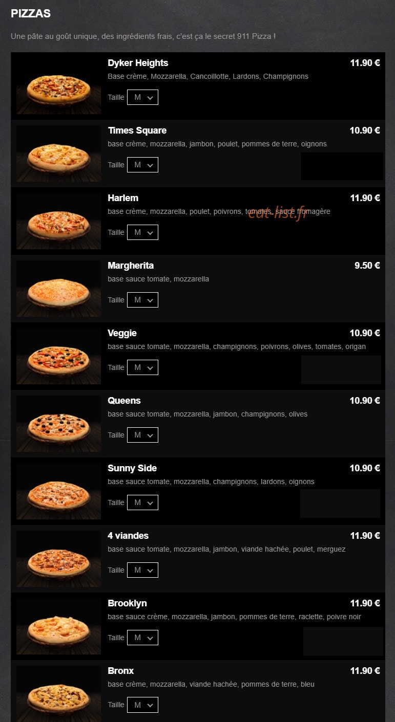 911 Pizza — carte page 2