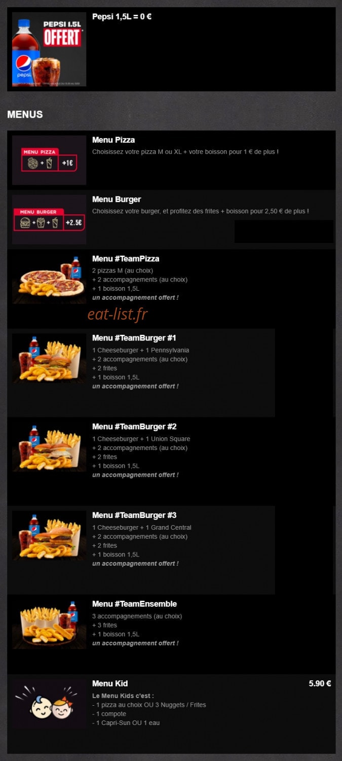 911 Pizza — carte page 1