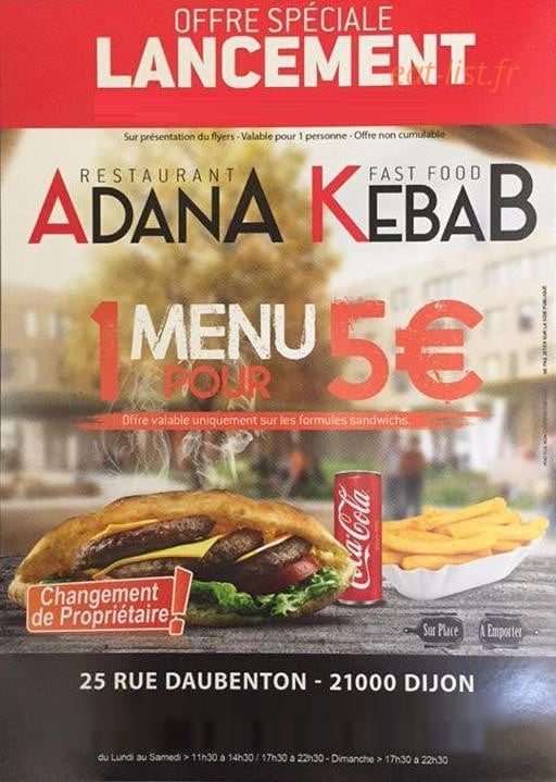 Adana Kebab — carte page 1