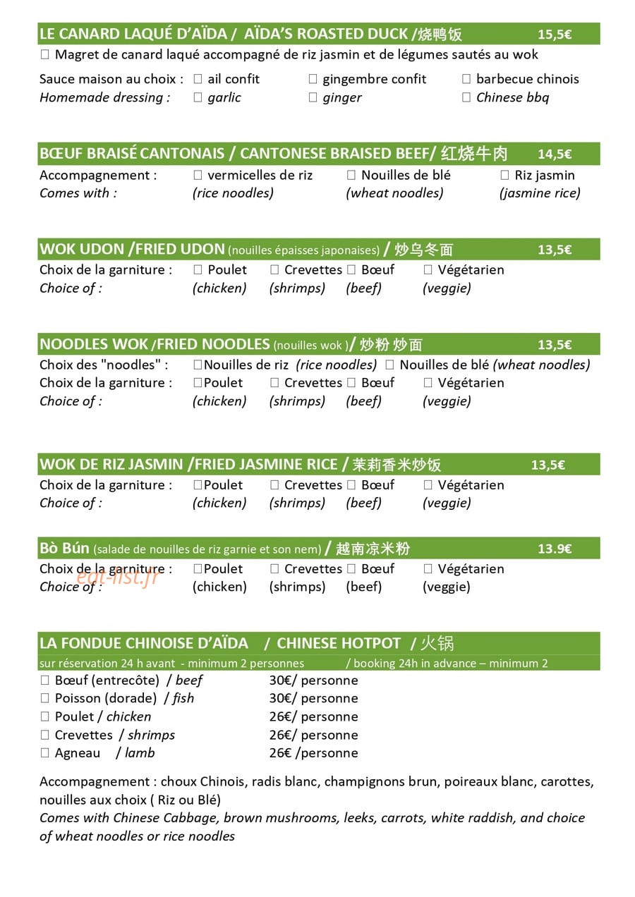 Aïda Healthy Noodle — carte page 2