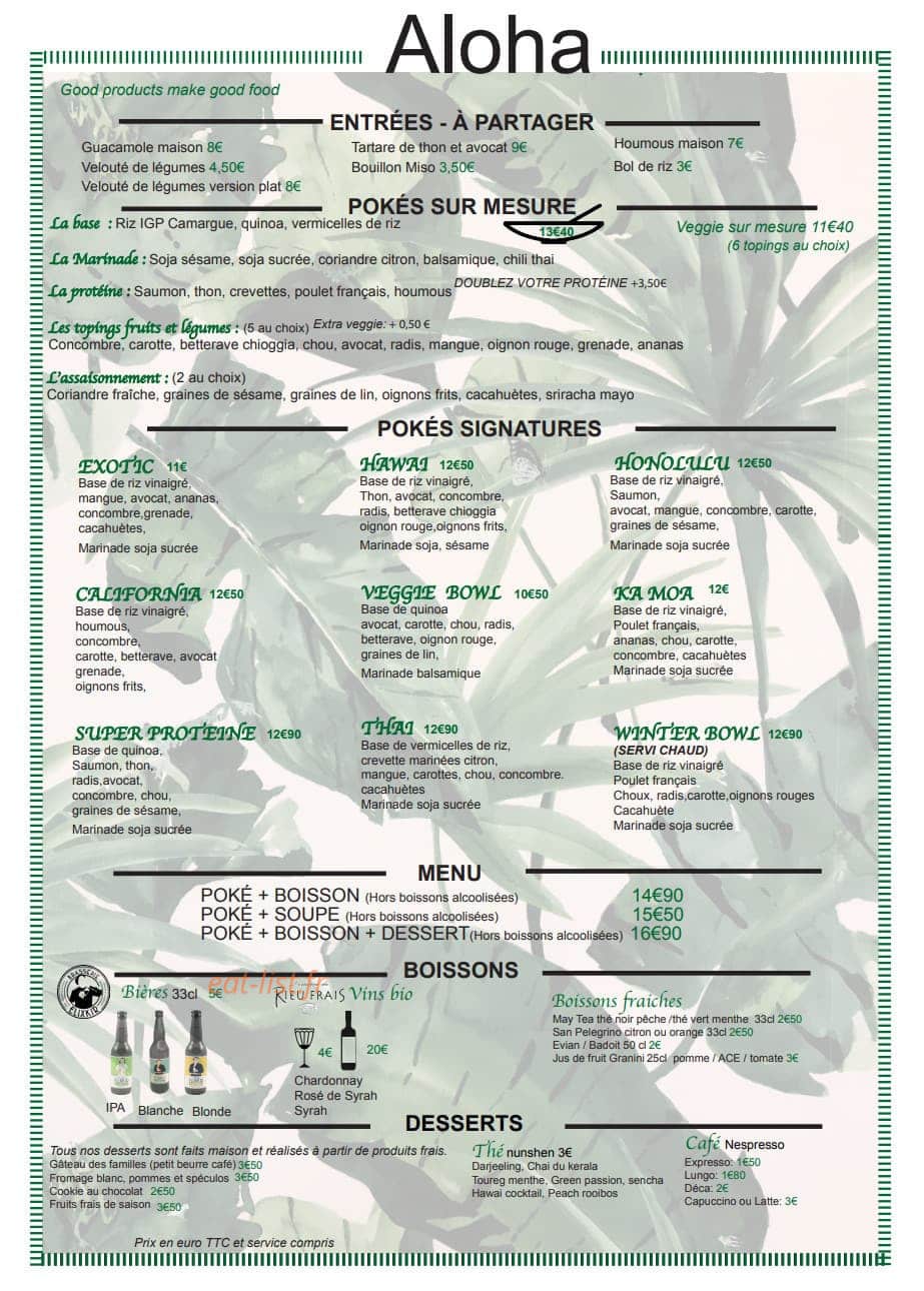 Aloha - The Poké Bar — carte page 1