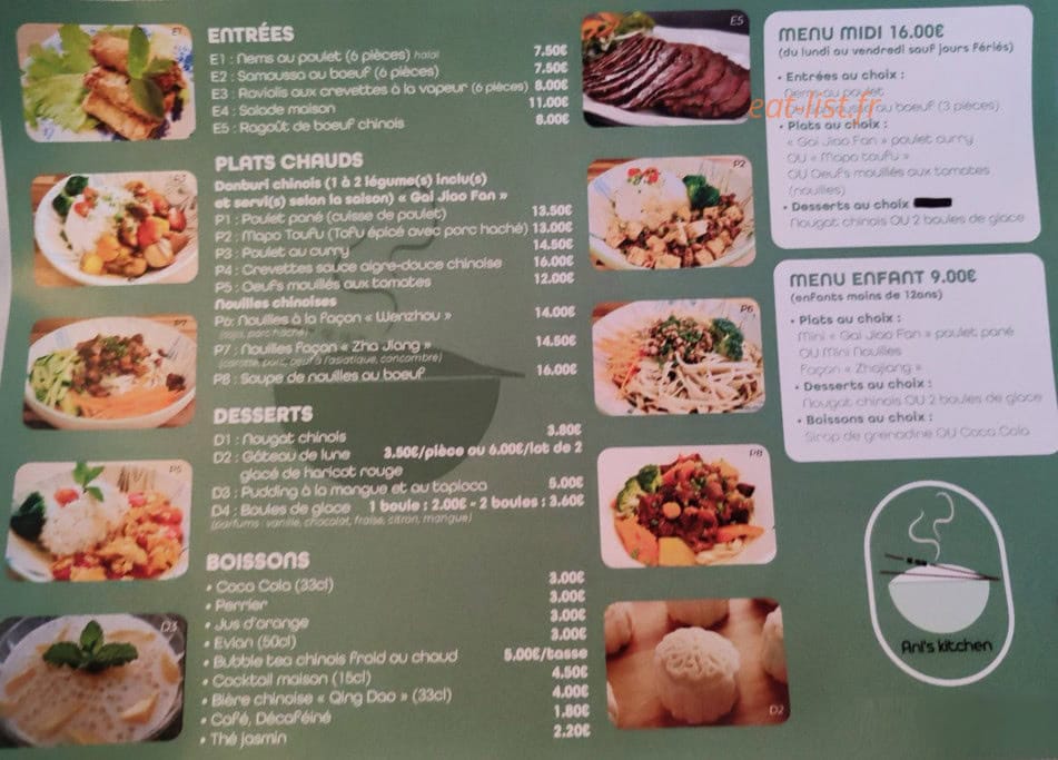 Ani's kitchen — carte page 1