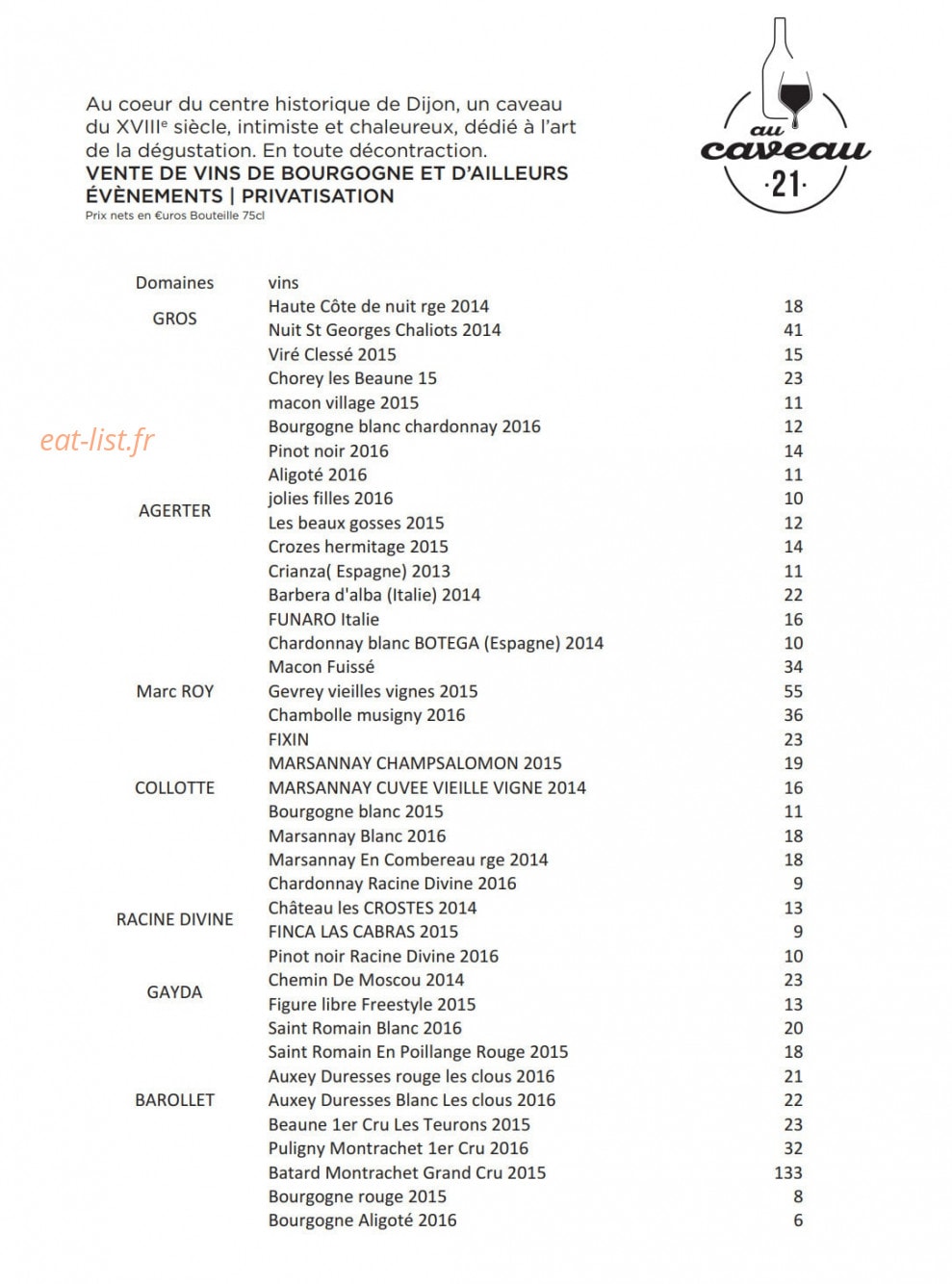 Au caveau 21 — carte page 1