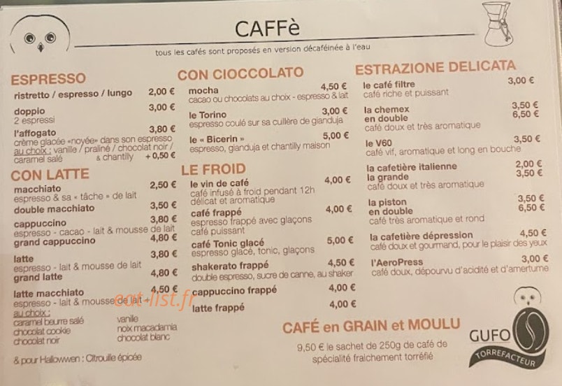 Caffe Gufo — carte page 3