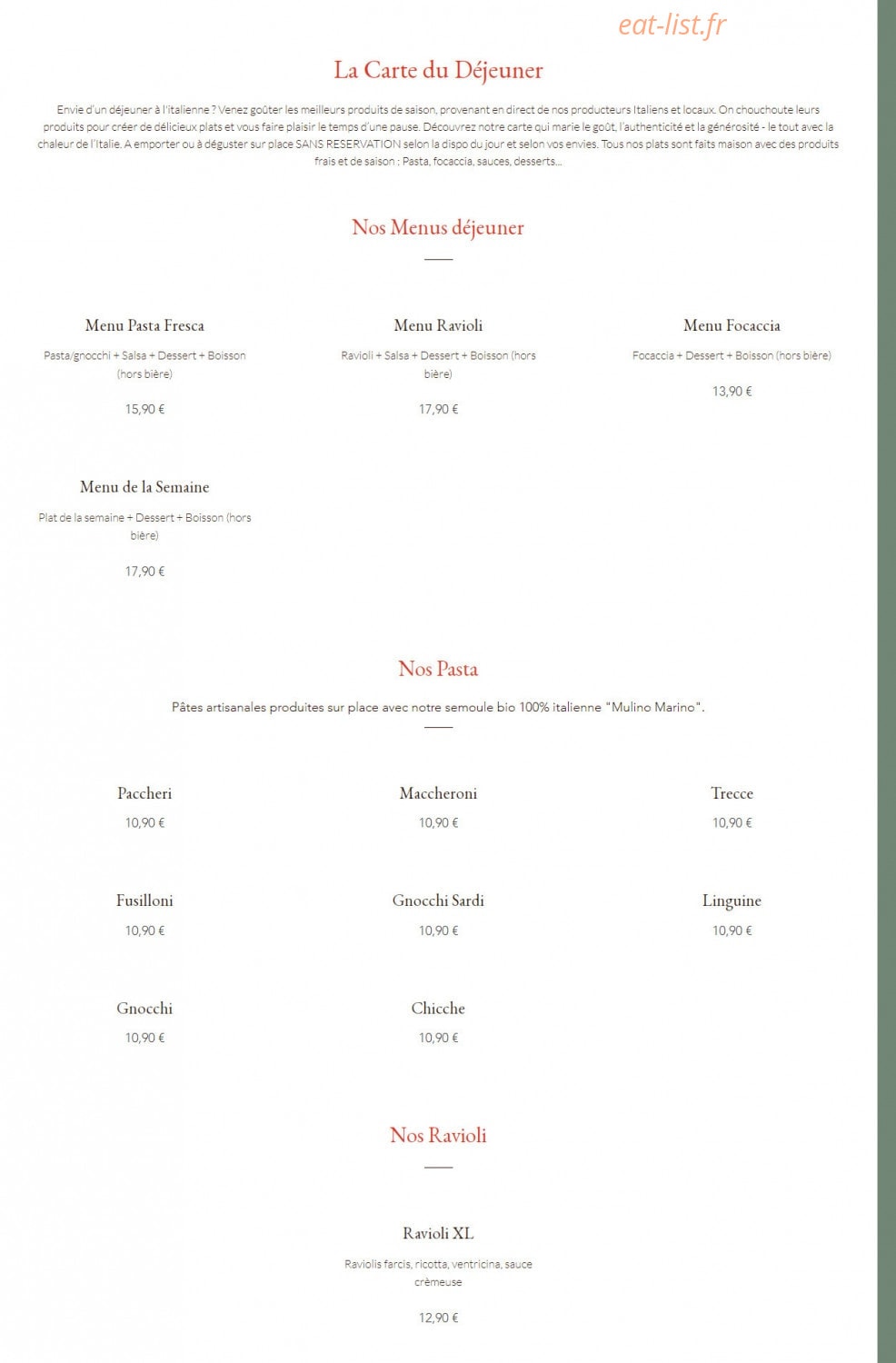 Cé La Mia Cucina — carte page 1