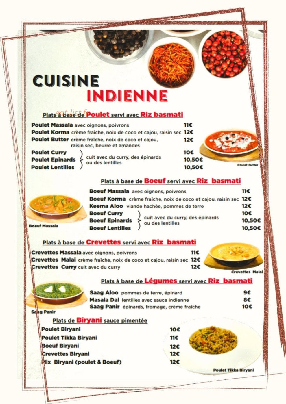 Chicken Tandoori — carte page 3