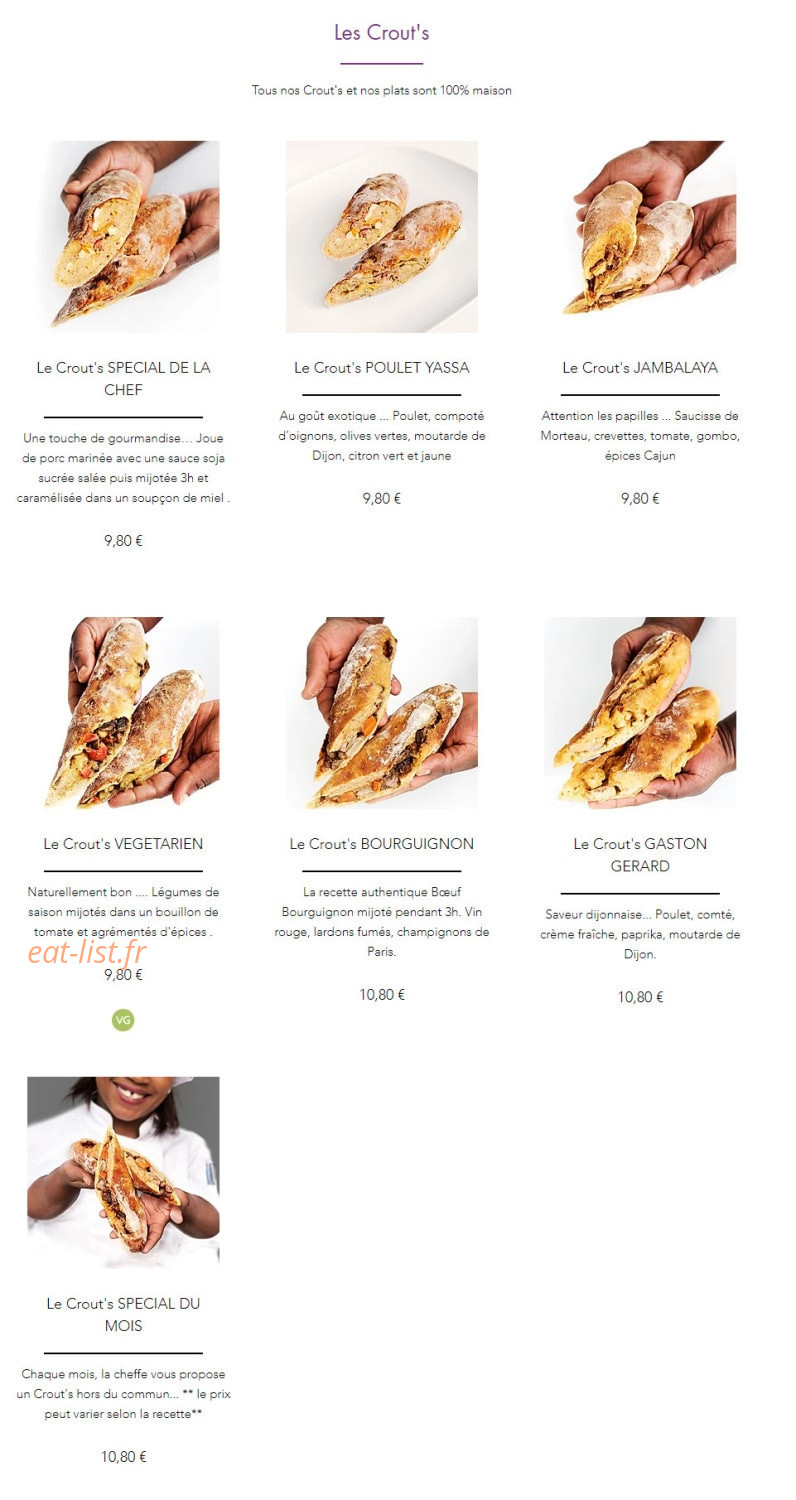 Cook'n Crout's — carte page 1
