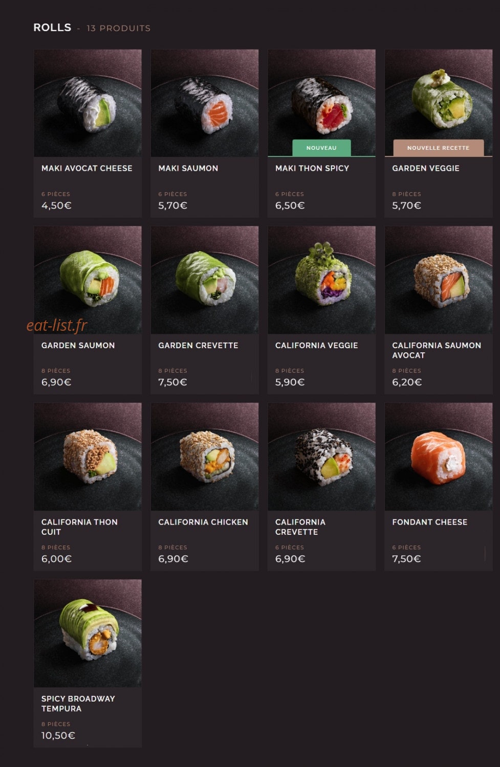 Côté Sushi — carte page 9