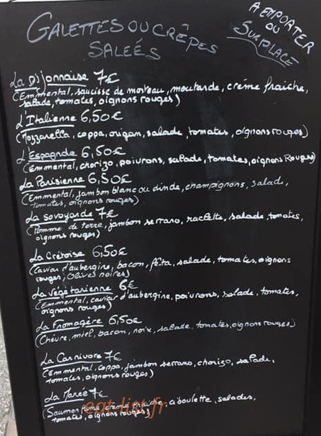 Crêperie des beaux arts — carte page 1