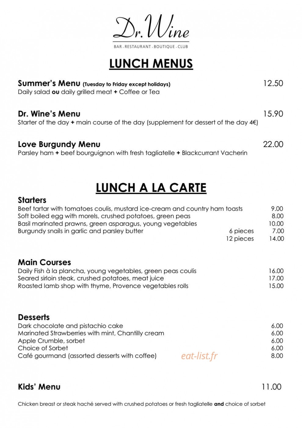 Dr.Wine — carte page 2