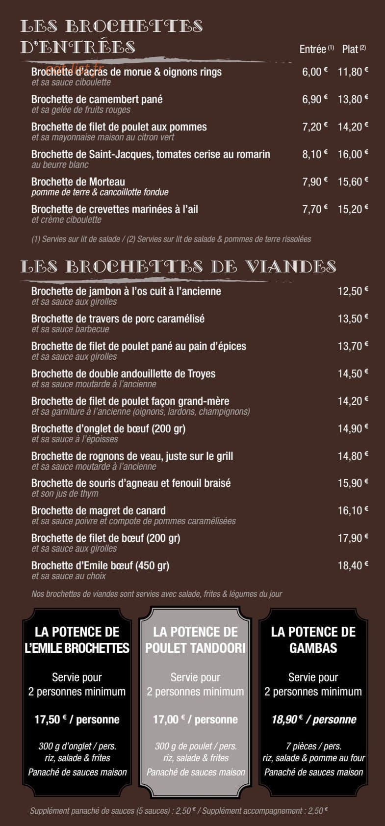 L'Emile Brochettes — carte page 2