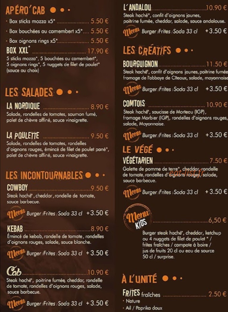 La Cabane à Burger — carte page 1