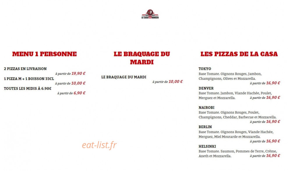 La Casa del Burger — carte page 1
