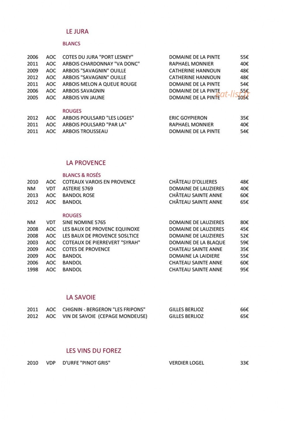 La Closerie — carte page 18