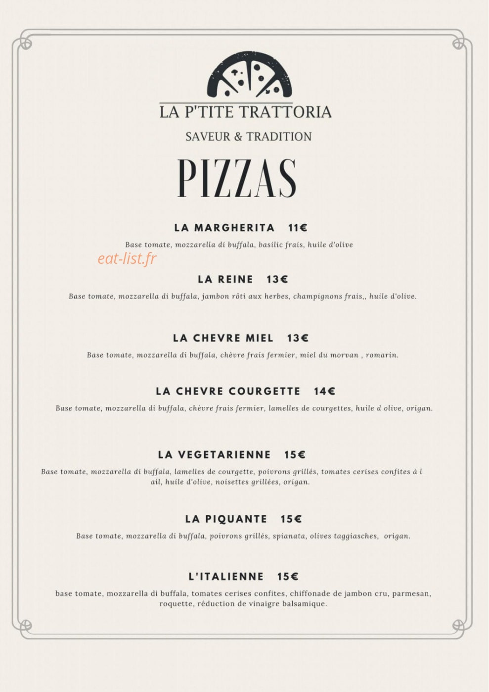 La p'tite trattoria — carte page 1