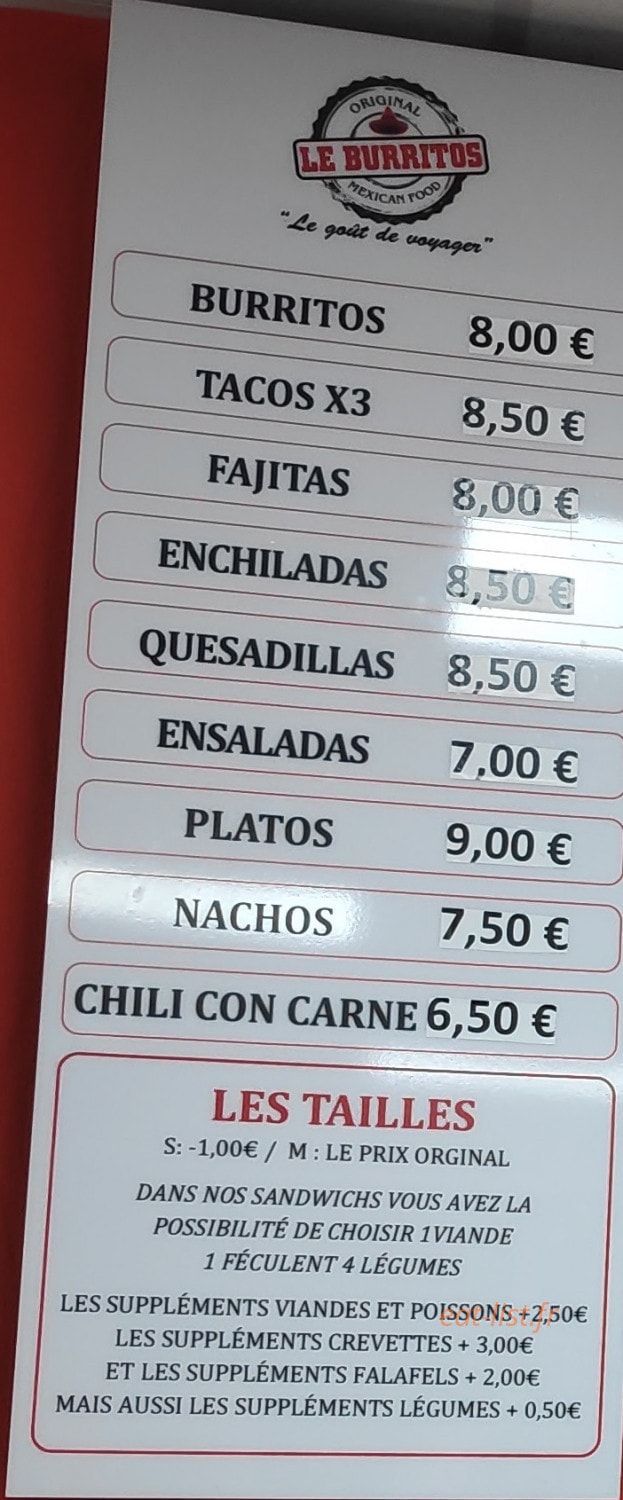 Le Burritos — carte page 1