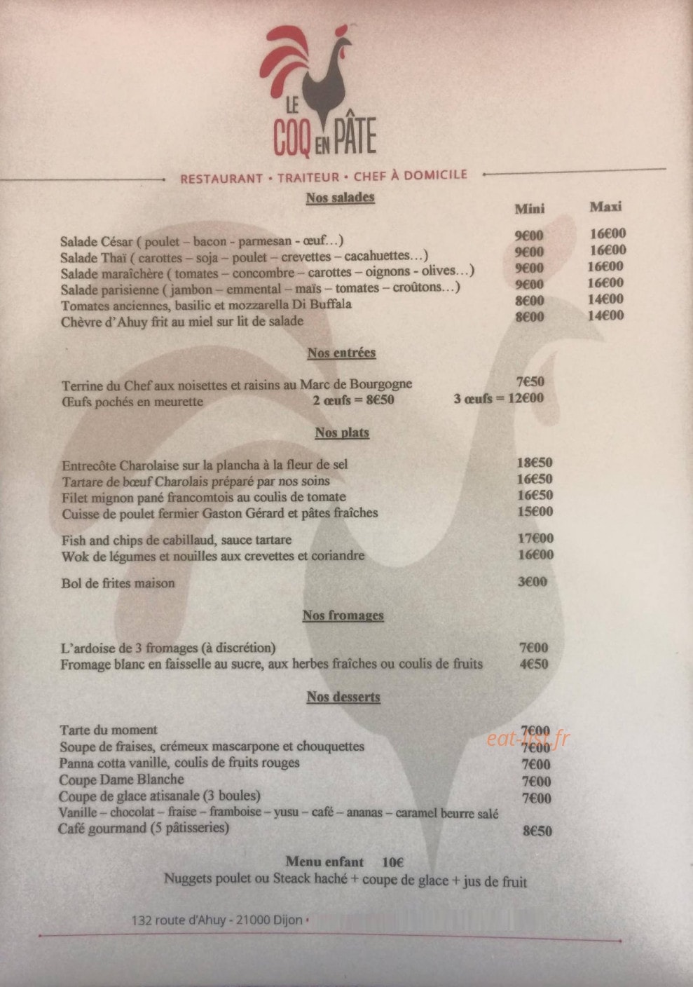 Le Coq en pâte — carte page 2